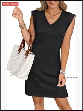V Neck Sleeveless Split Wrinkle-Free Mini Dress with Pockets
